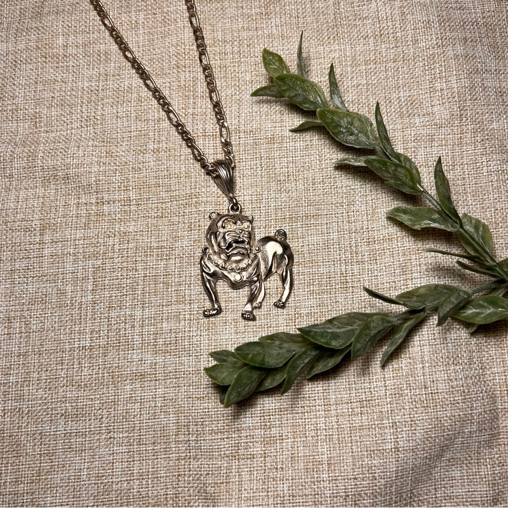 Silver Bull Dog Pendant Hip-Hop Necklace with Crystals | Y2K Chunky Oversized